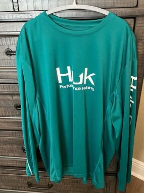 Huk Performance Fishing Long Sleeve Shirt - Teal Green with White Logo